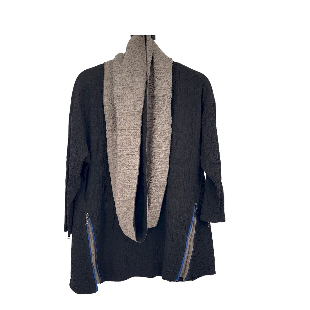 IC by Connie K Tunic Top Women's Small Black Textured Knit 3/4 Sleeve Zipper